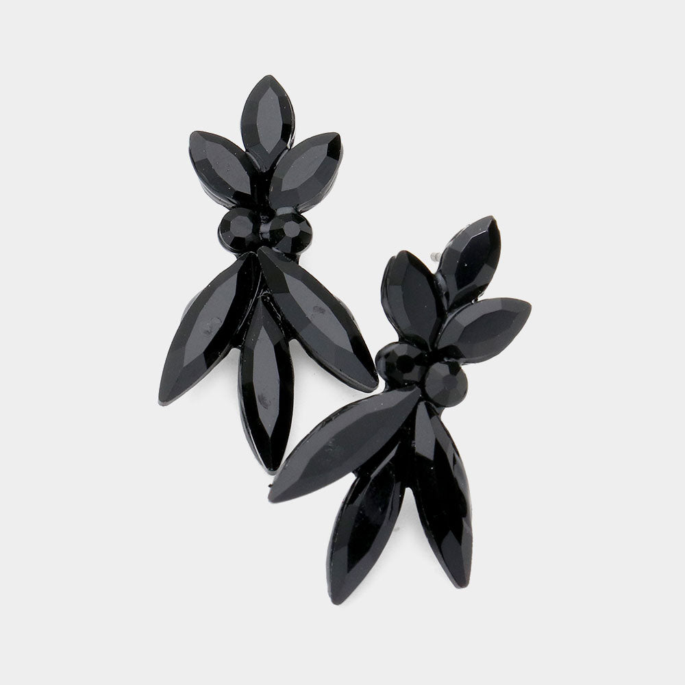 Madeline Love Jet Black Marquise Stone Accented Evening Earrings