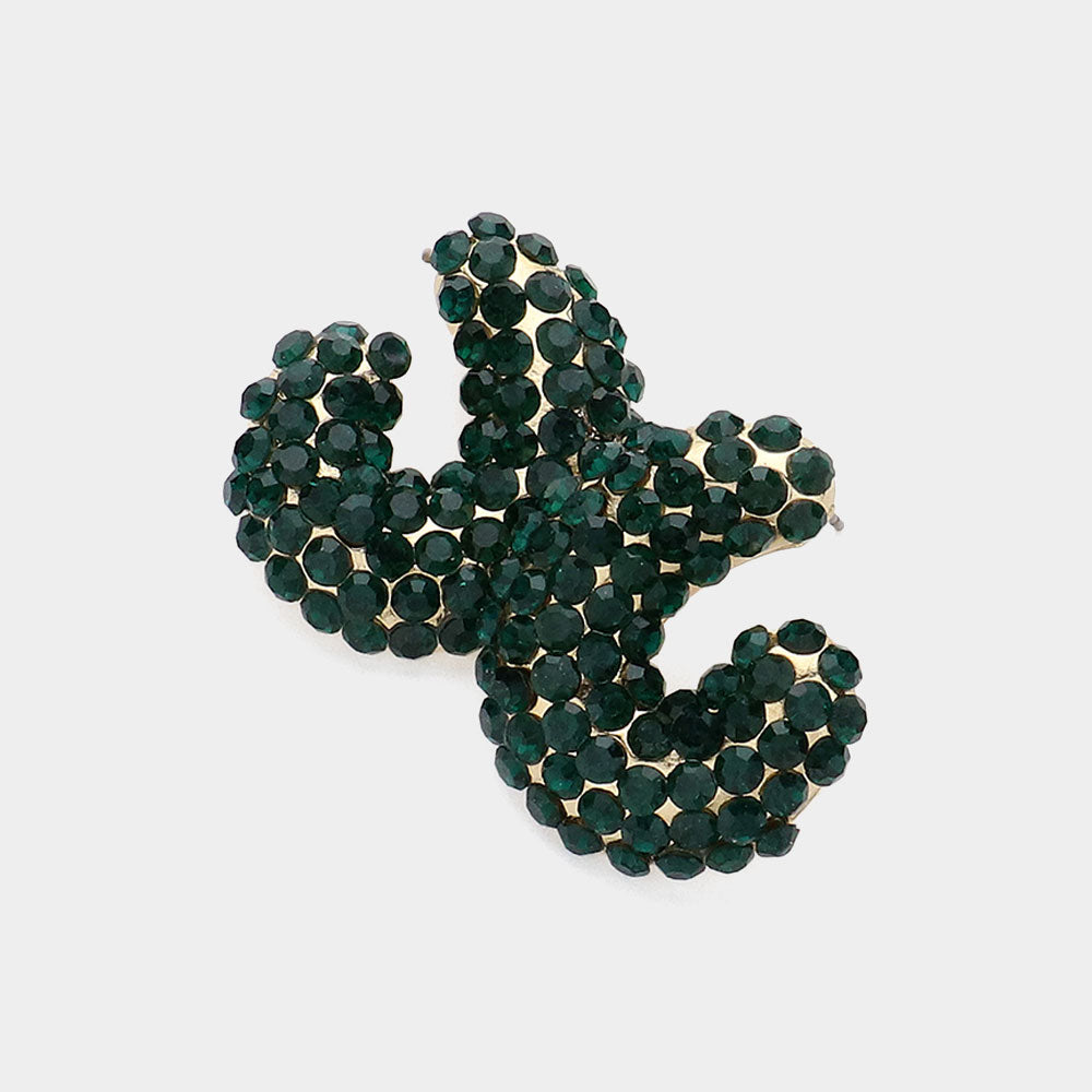 Madeline Love Emerald, Gold Curved Rhinestone Pave Evening Stud Earrings