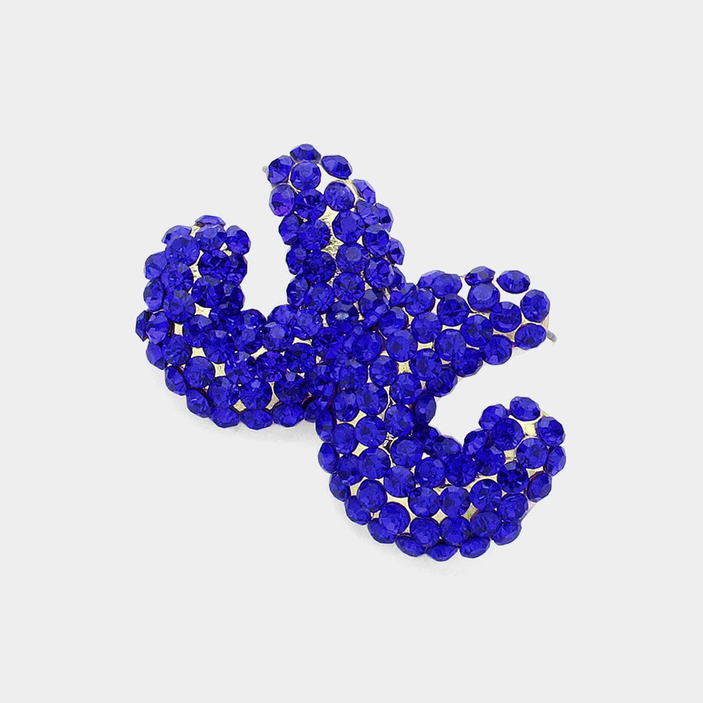 Madeline Love Gold, Sapphire Curved Rhinestone Pave Evening Stud Earrings