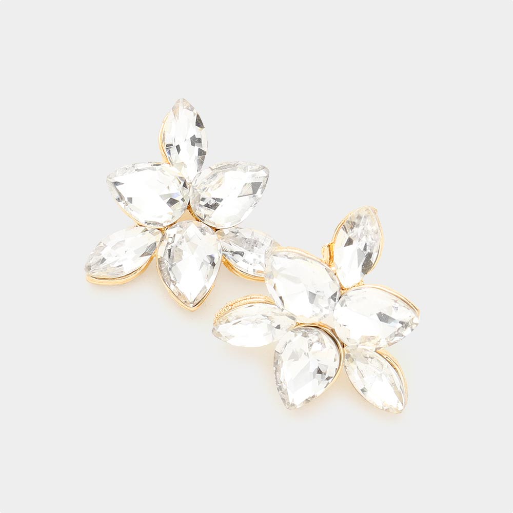 Madeline Love Gold Marquise Teardrop Stone Cluster Evening Stud Earrings