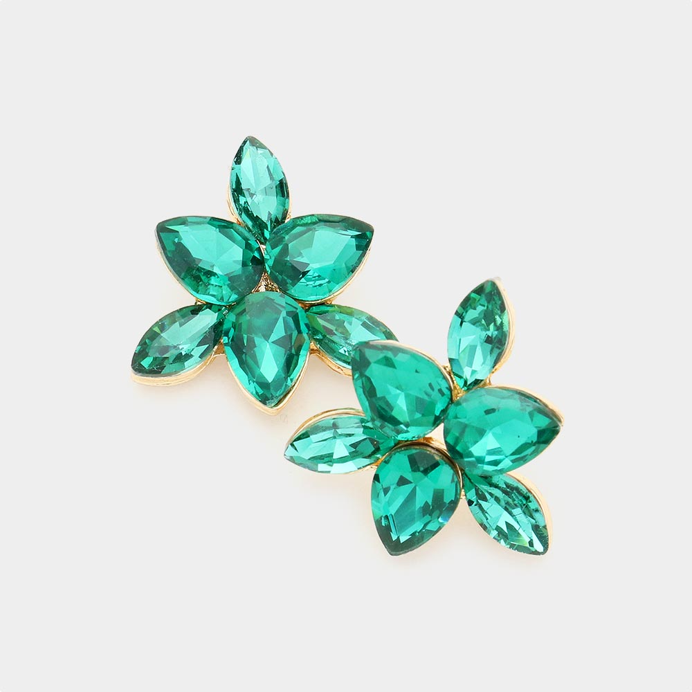 Madeline Love Emerald Marquise Teardrop Stone Cluster Evening Stud Earrings