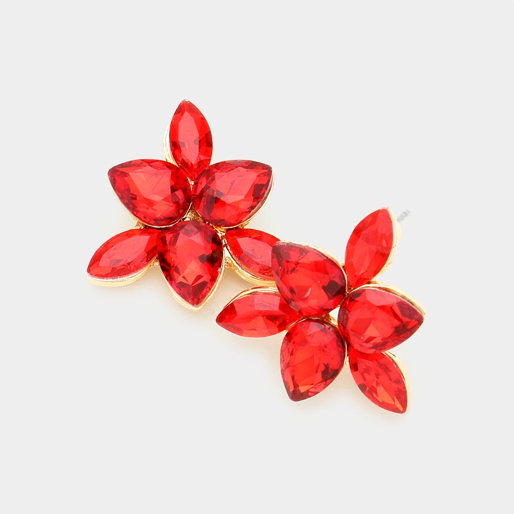 Madeline Love Siam Marquise Teardrop Stone Cluster Evening Stud Earrings