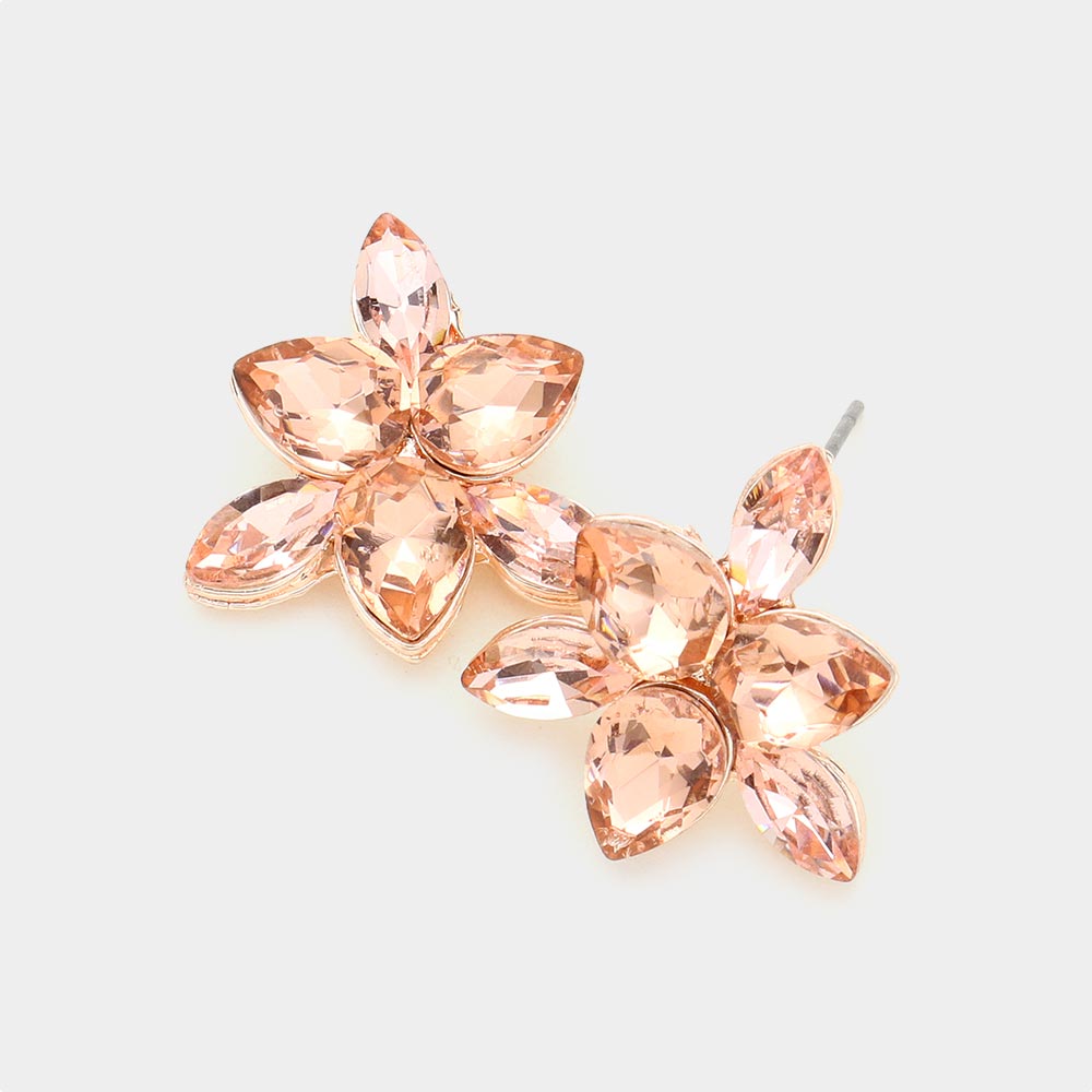 Madeline Love Peach Marquise Teardrop Stone Cluster Evening Stud Earrings