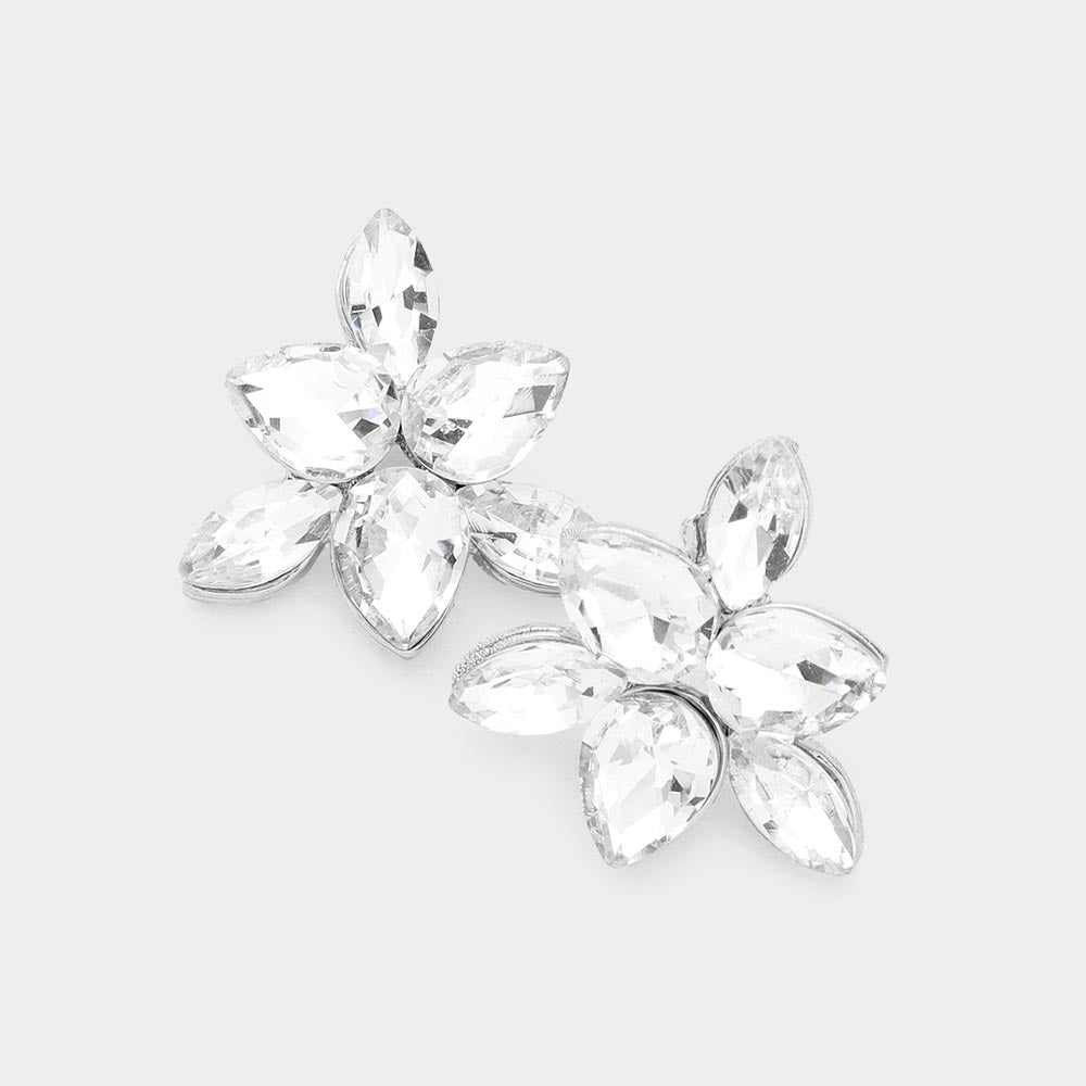 Madeline Love Silver Marquise Teardrop Stone Cluster Evening Stud Earrings