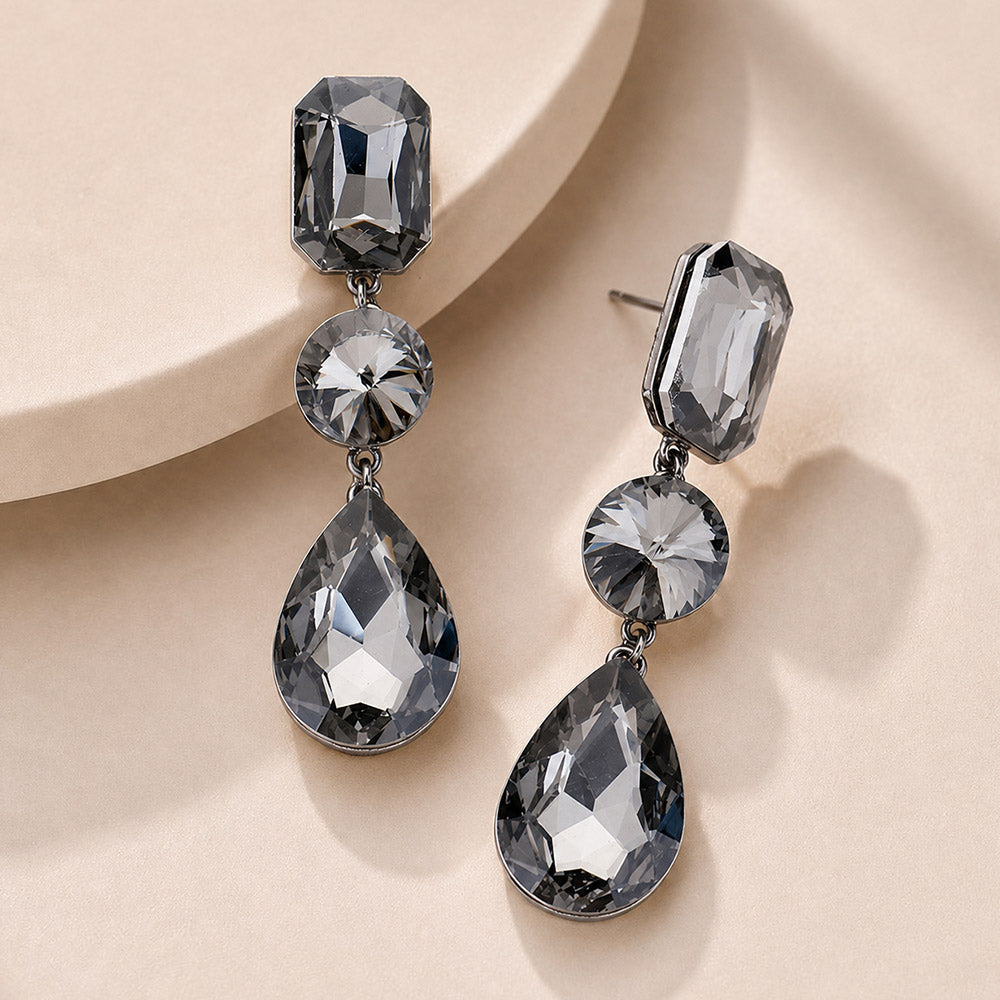 Madeline Love Black Diamond Triple Crystal Rhinestone Evening Earrings