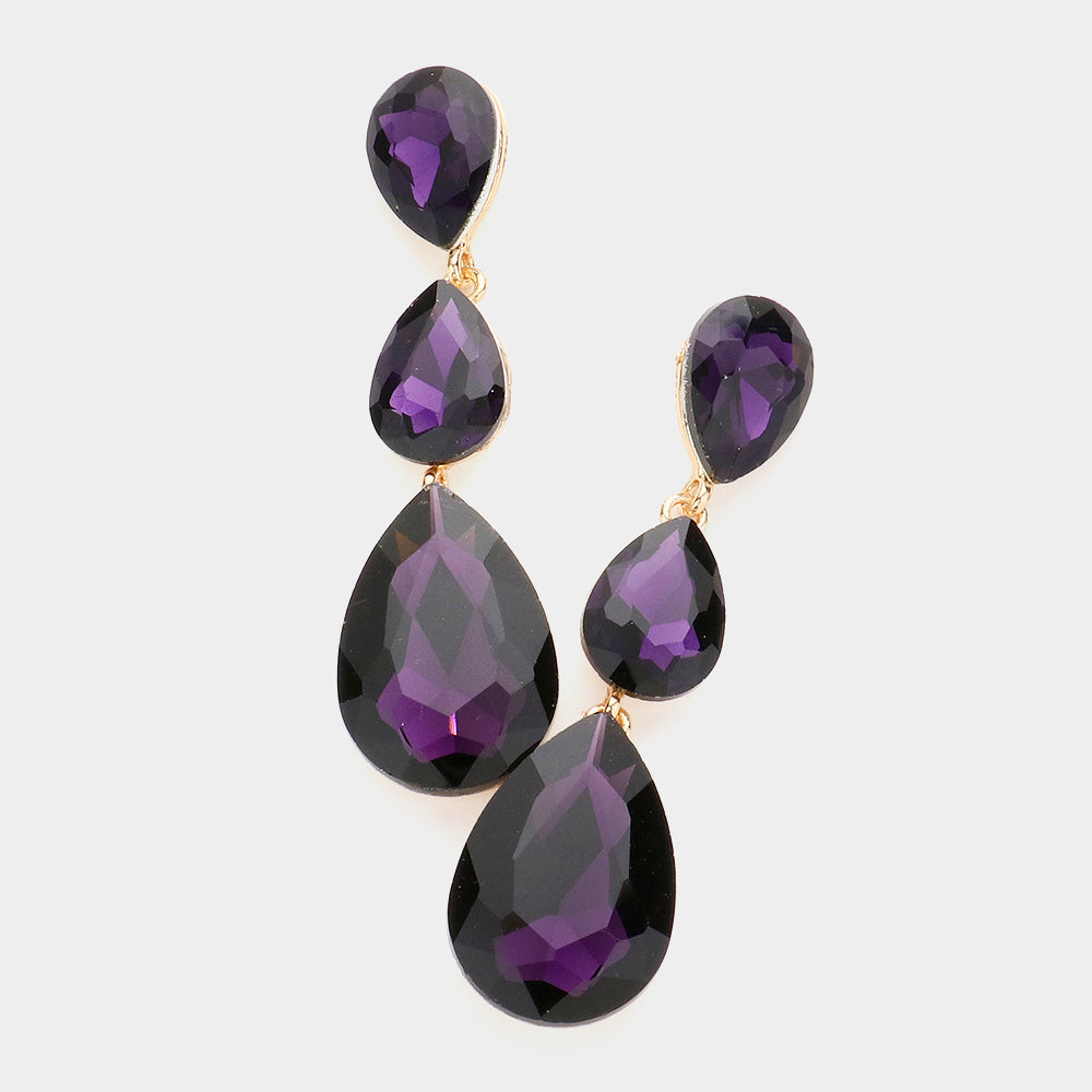 Madeline Love Purple Triple Glass Crystal Teardrop Evening Earrings