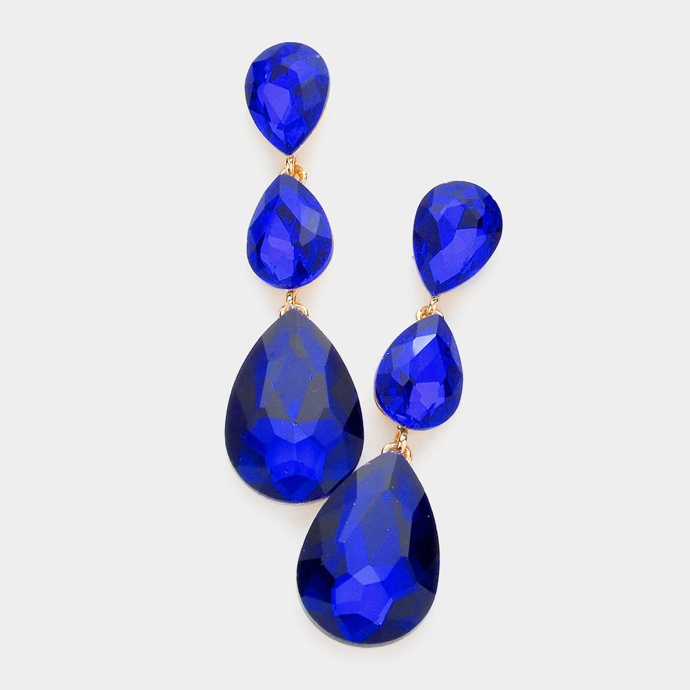 Madeline Love Sapphire Triple Glass Crystal Teardrop Evening Earrings