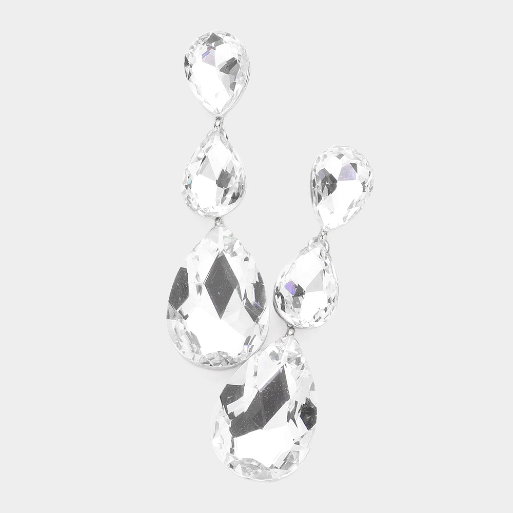 Madeline Love Silver Triple Glass Crystal Teardrop Evening Earrings