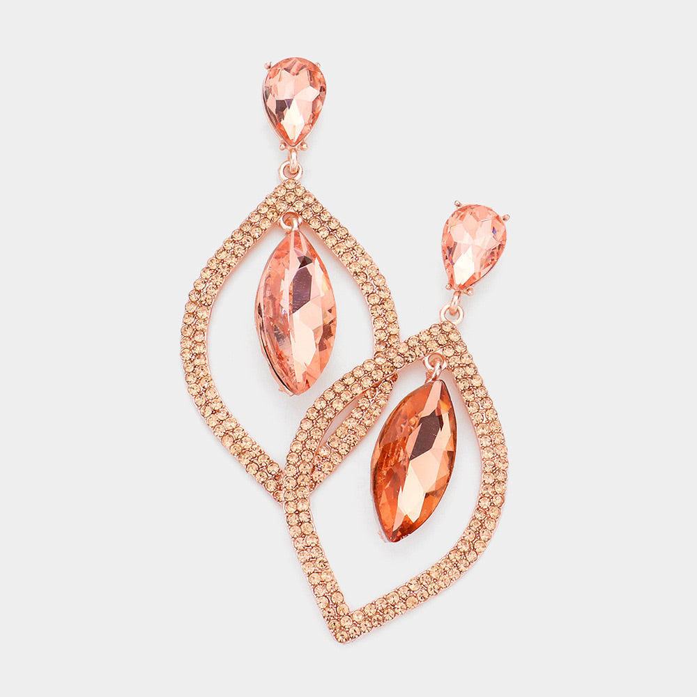Madeline Love Peach Teardrop Marquise Stone Accented Dangle Evening Earrings