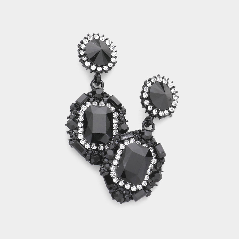 Madeline Love Clear, Jet Black Emerald Cut Crystal Evening Earrings