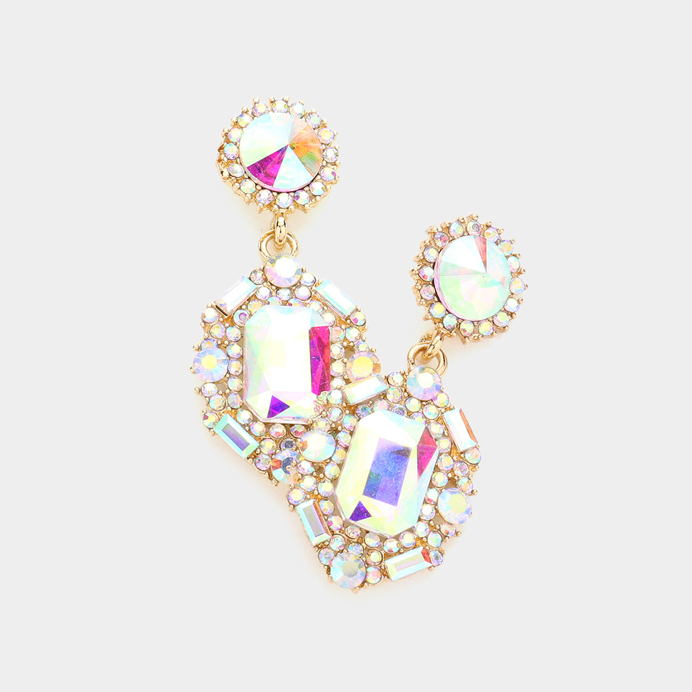Madeline Love AB, Gold Emerald Cut Crystal Evening Earrings