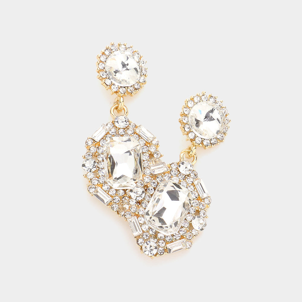 Madeline Love Gold Emerald Cut Crystal Evening Earrings
