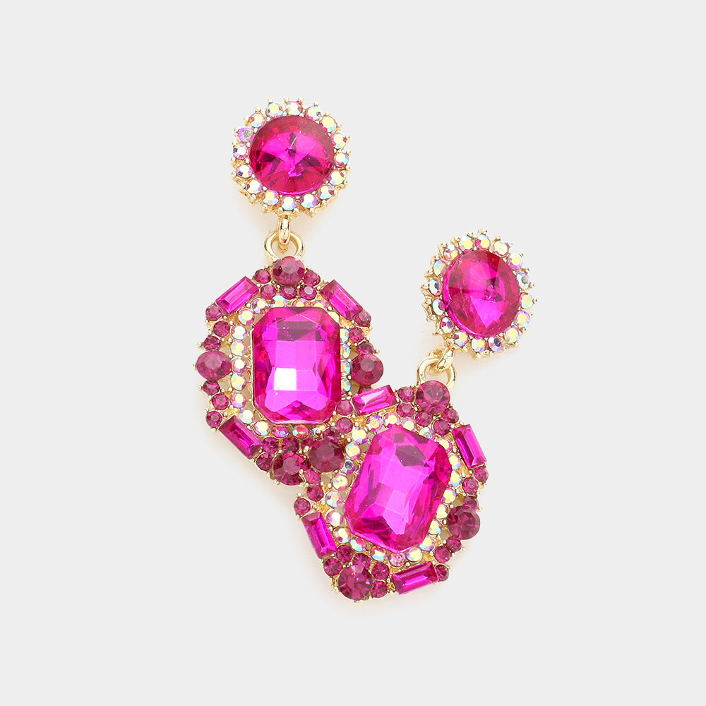 Madeline Love Fuchsia Emerald Cut Crystal Evening Earrings