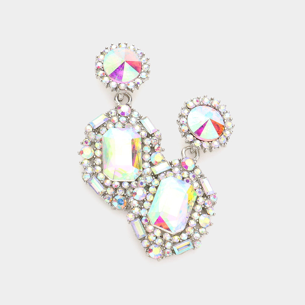 Madeline Love AB, Rhodium Emerald Cut Crystal Evening Earrings