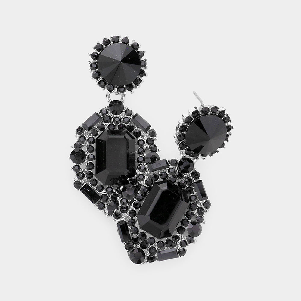Madeline Love Jet Black Emerald Cut Crystal Evening Earrings