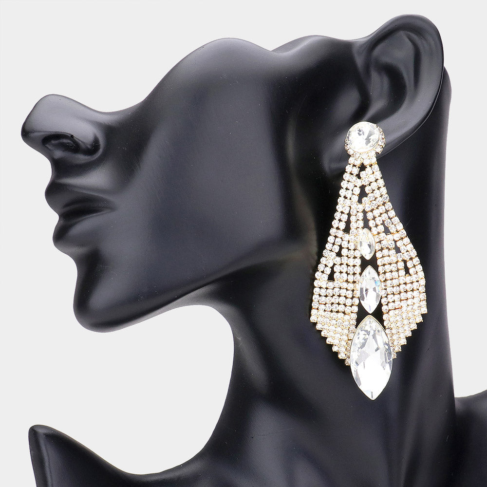 Madeline Love Gold Triple Marquise Stone Accented Evening Earrings