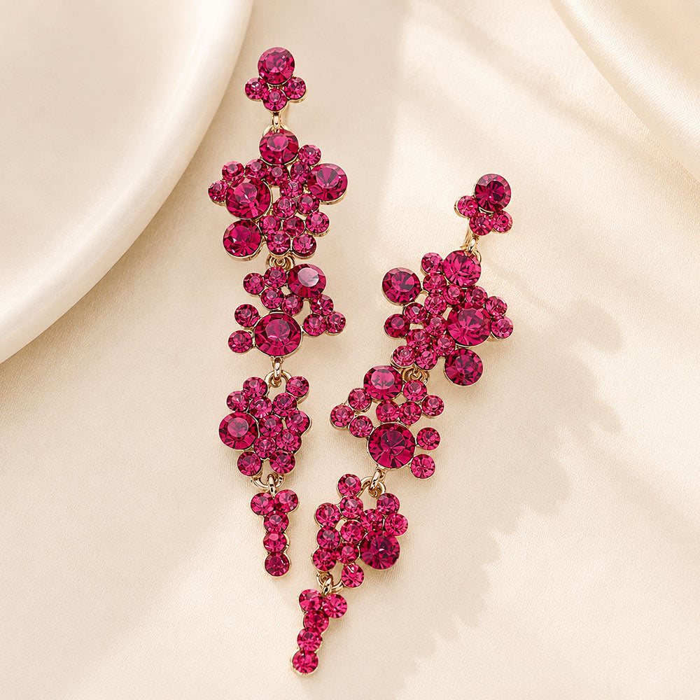 Madeline Love Fuchsia Bubble Stone Cluster Dangle Evening Earrings