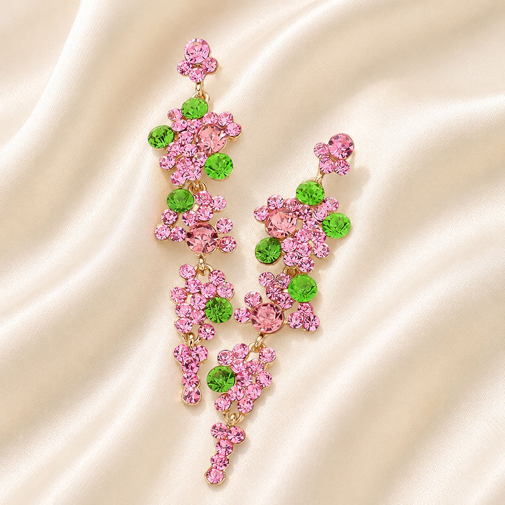 Madeline Love Pink&Green Bubble Stone Cluster Dangle Evening Earrings