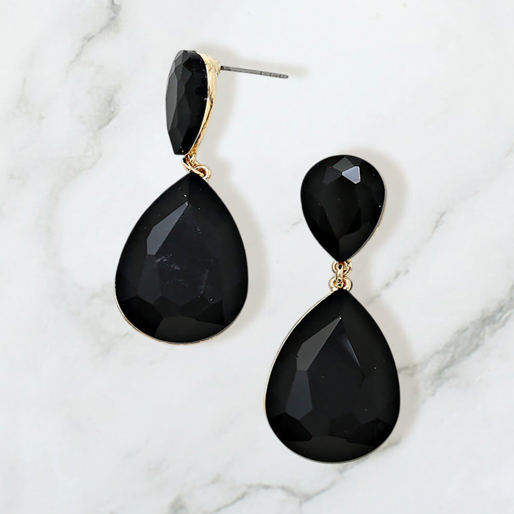 Madeline Love Black, Gold Teardrop Crystal Rhinestone Evening Earrings