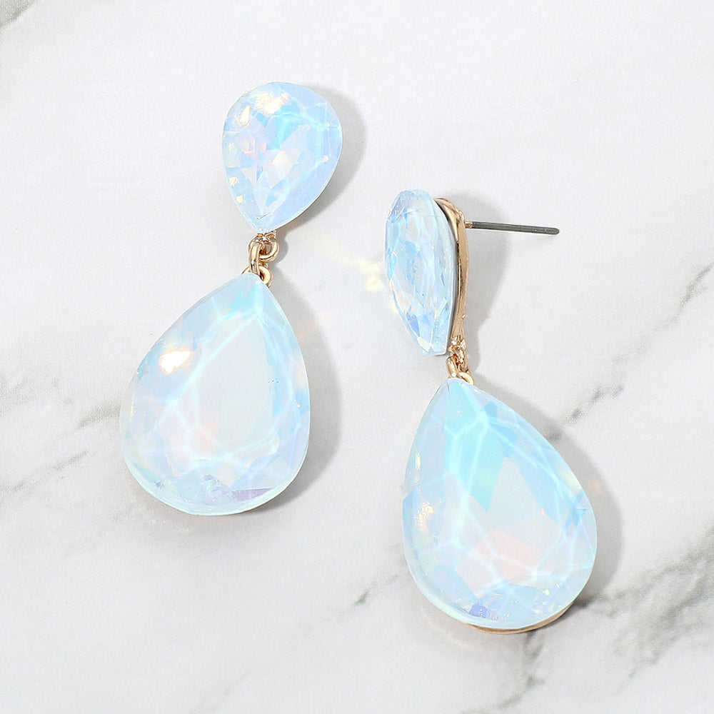 Madeline Love Blue, Gold, Opal Teardrop Crystal Rhinestone Evening Earrings
