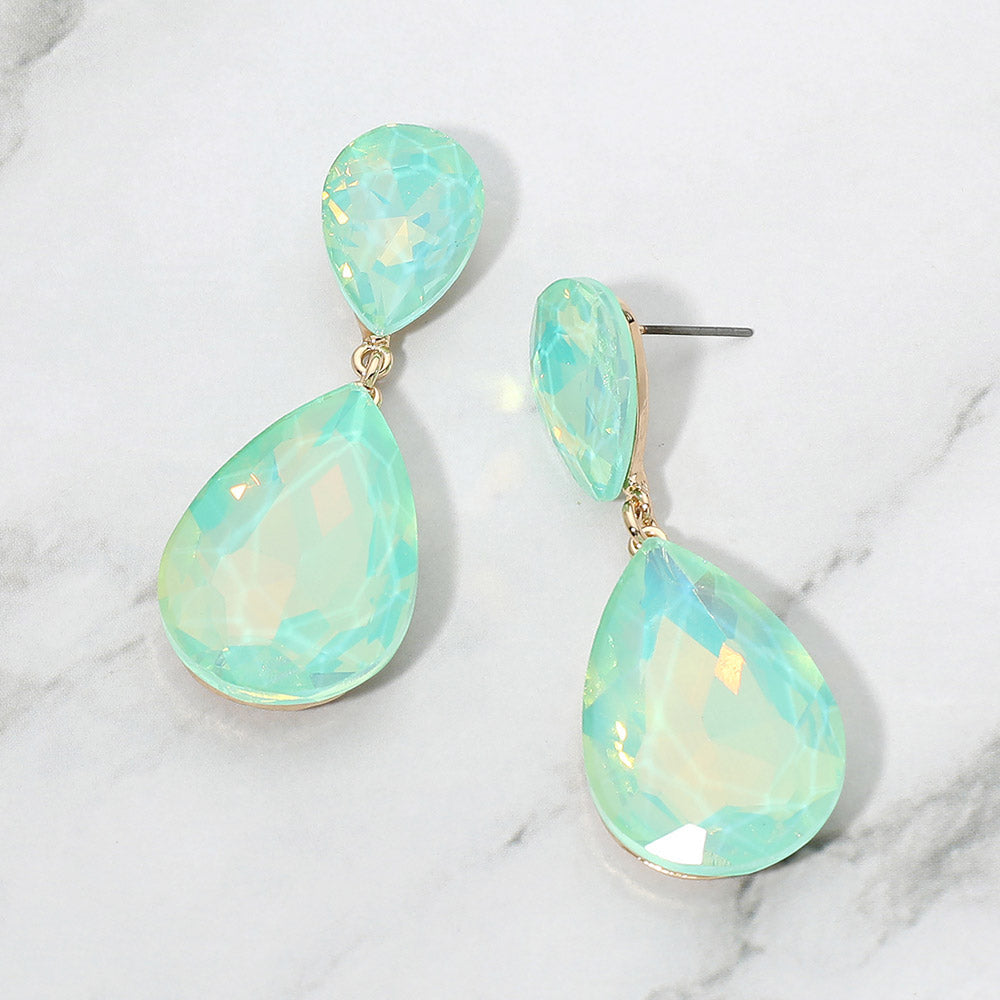 Madeline Love Gold, Lime, Opal Teardrop Crystal Rhinestone Evening Earrings