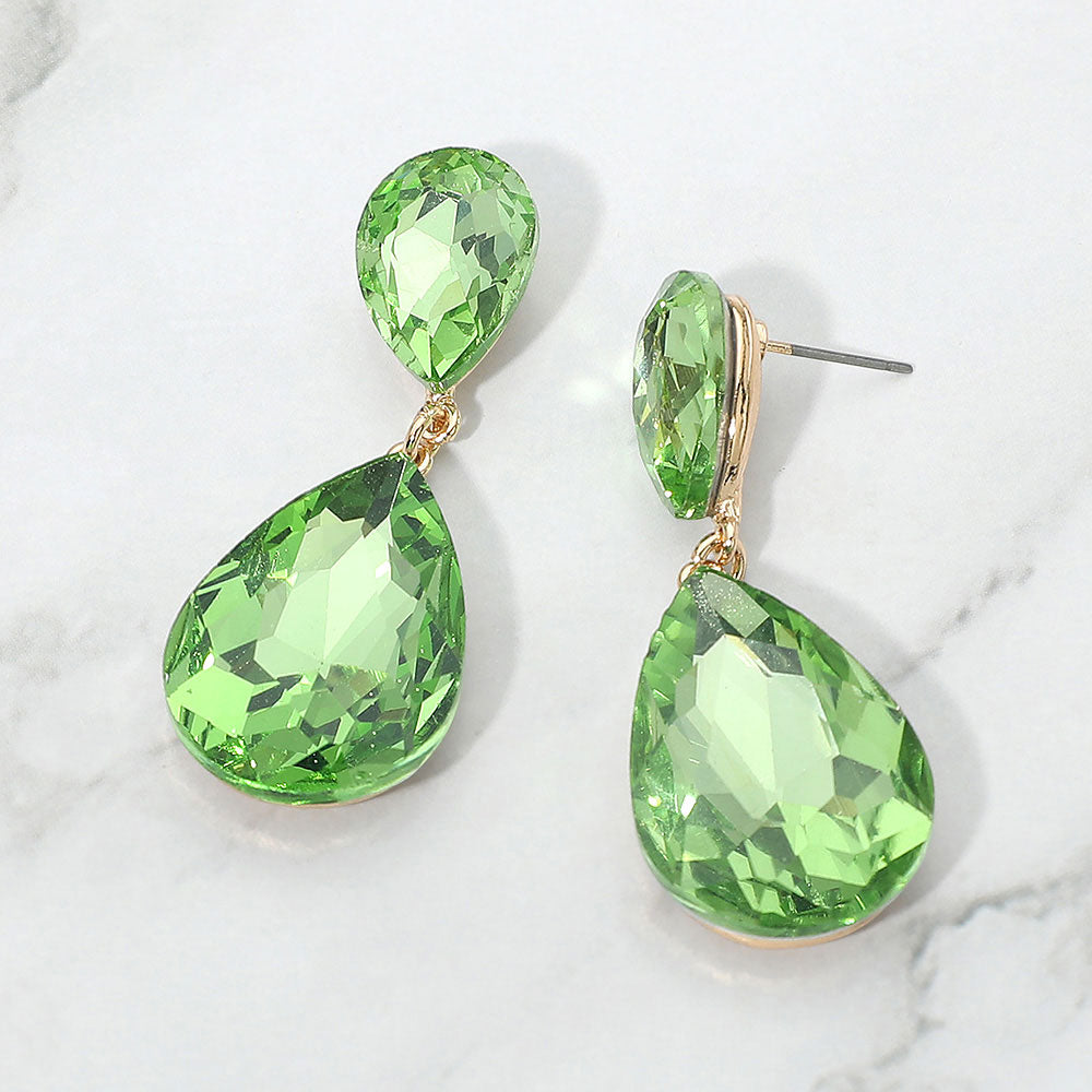 Madeline Love Gold, Lime Teardrop Crystal Rhinestone Evening Earrings