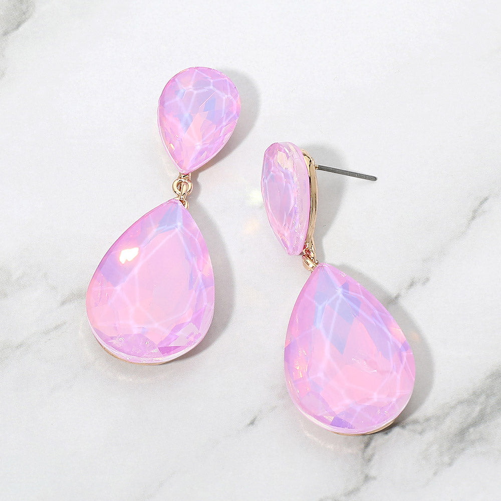Madeline Love Gold, Lavender, Opal Teardrop Crystal Rhinestone Evening Earrings