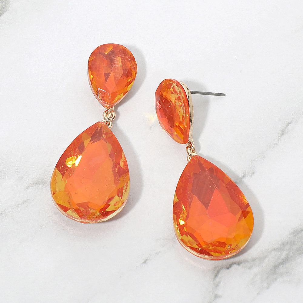 Madeline Love Gold, Opal, Orange Teardrop Crystal Rhinestone Evening Earrings