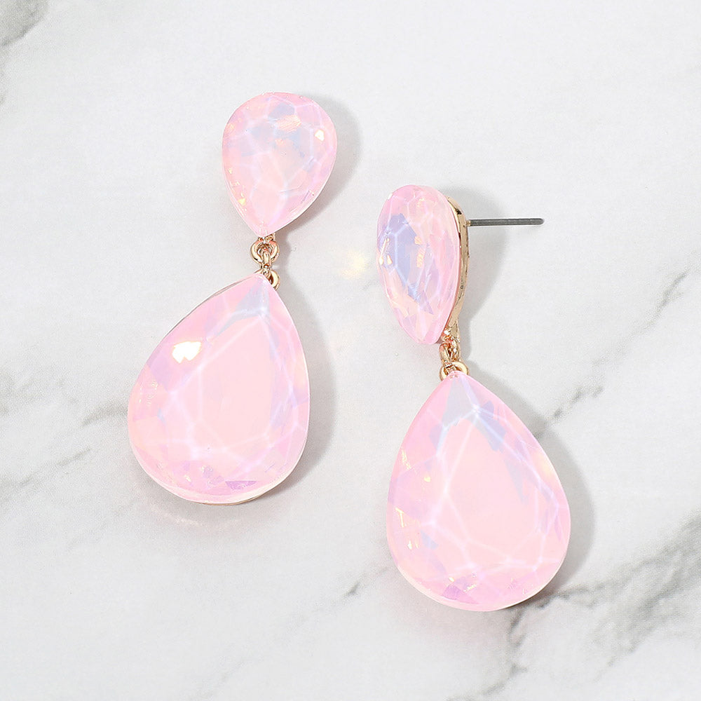 Madeline Love Gold, Opal, Pink Teardrop Crystal Rhinestone Evening Earrings