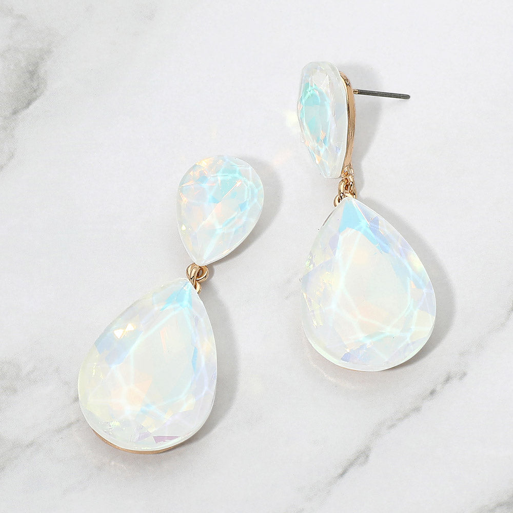 Madeline Love Gold, Opal, White Teardrop Crystal Rhinestone Evening Earrings