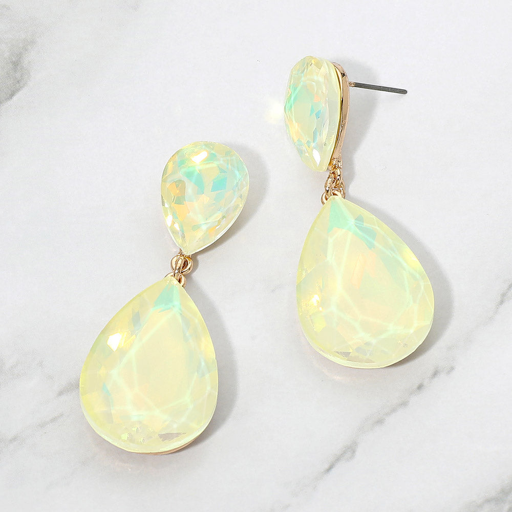 Madeline Love Gold, Opal, Yellow Teardrop Crystal Rhinestone Evening Earrings