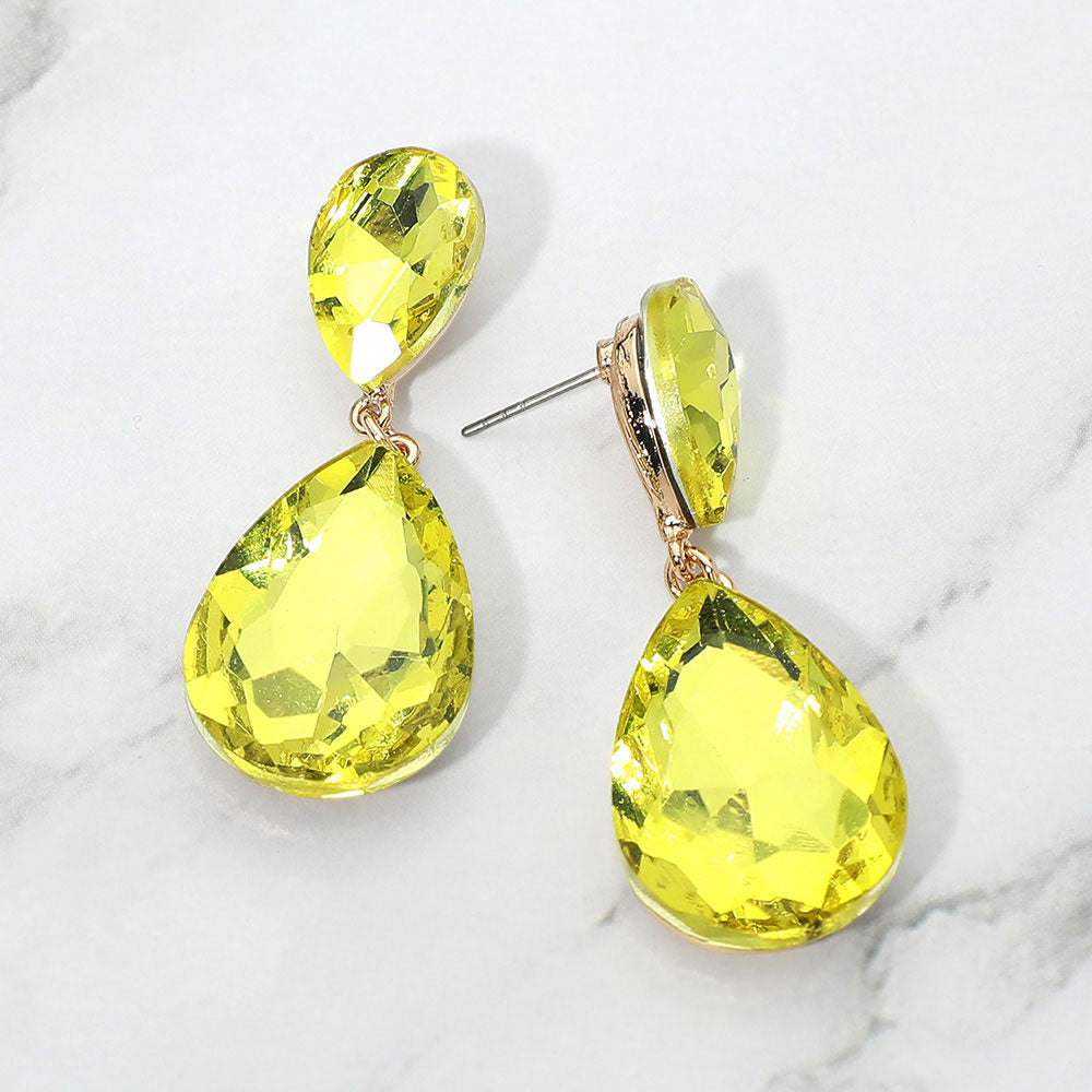 Madeline Love Gold, Yellow Teardrop Crystal Rhinestone Evening Earrings