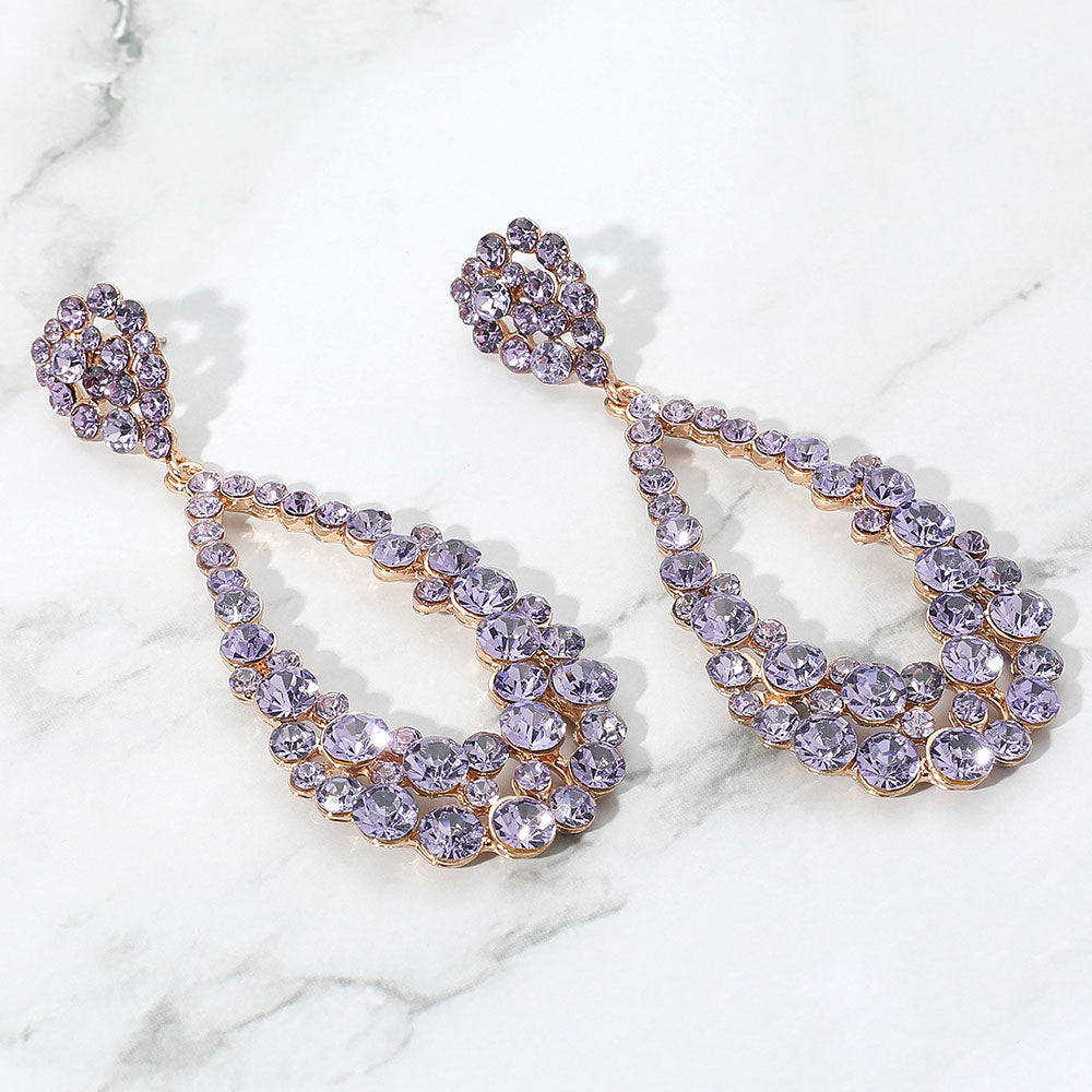 Madeline Love Lavender Crystal Bubble Cluster Teardrop Evening Earrings
