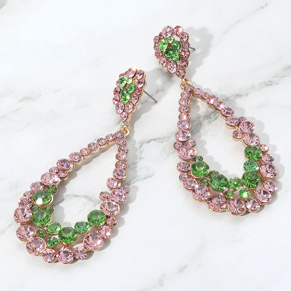 Madeline Love Pink&Green Crystal Bubble Cluster Teardrop Evening Earrings