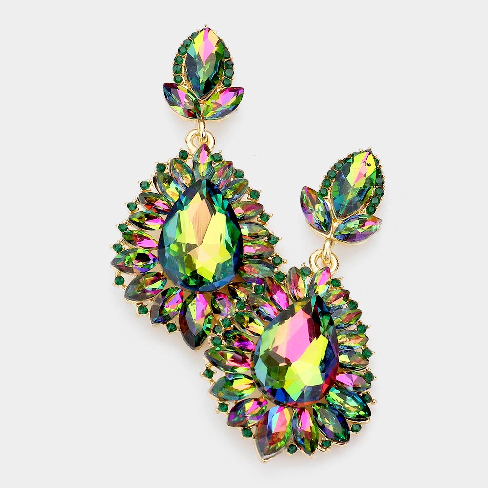Madeline Love Vitrail Medium Teardrop Accented Marquise Stone Trimmed Dangle Evening Earrings
