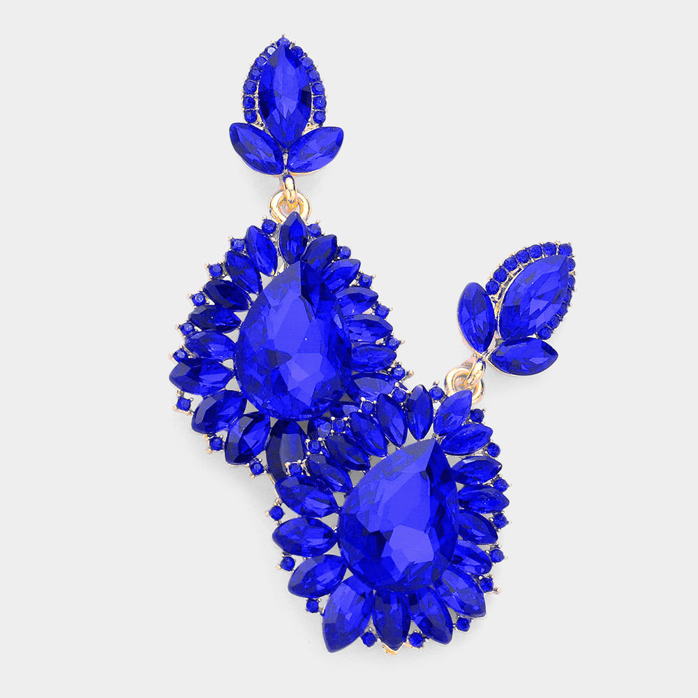 Madeline Love Sapphire Teardrop Accented Marquise Stone Trimmed Dangle Evening Earrings