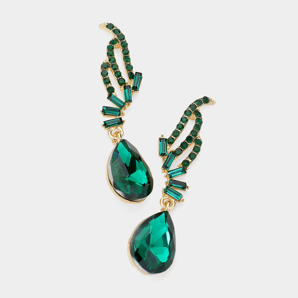 Madeline Love Emerald Teardrop Stone Dangle Evening Earrings