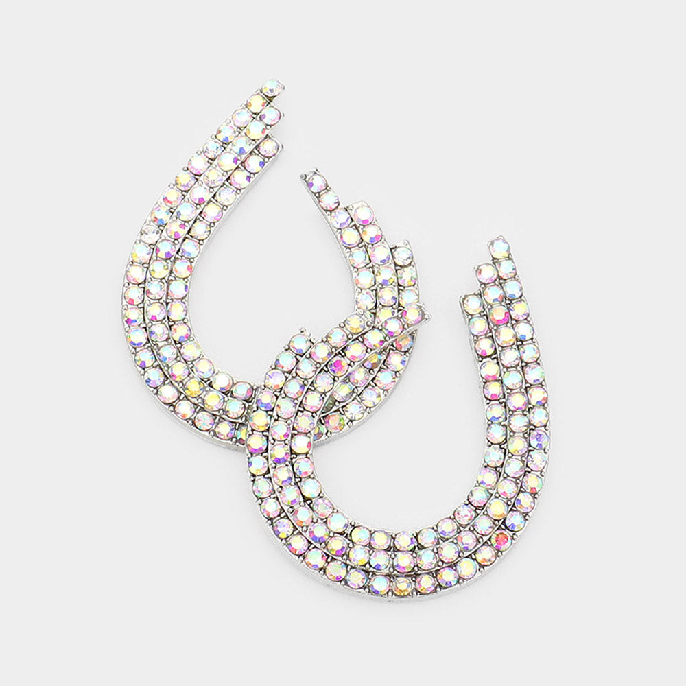 Madeline Love AB, Silver Rhinestone Pave Open Teardrop Evening Earrings
