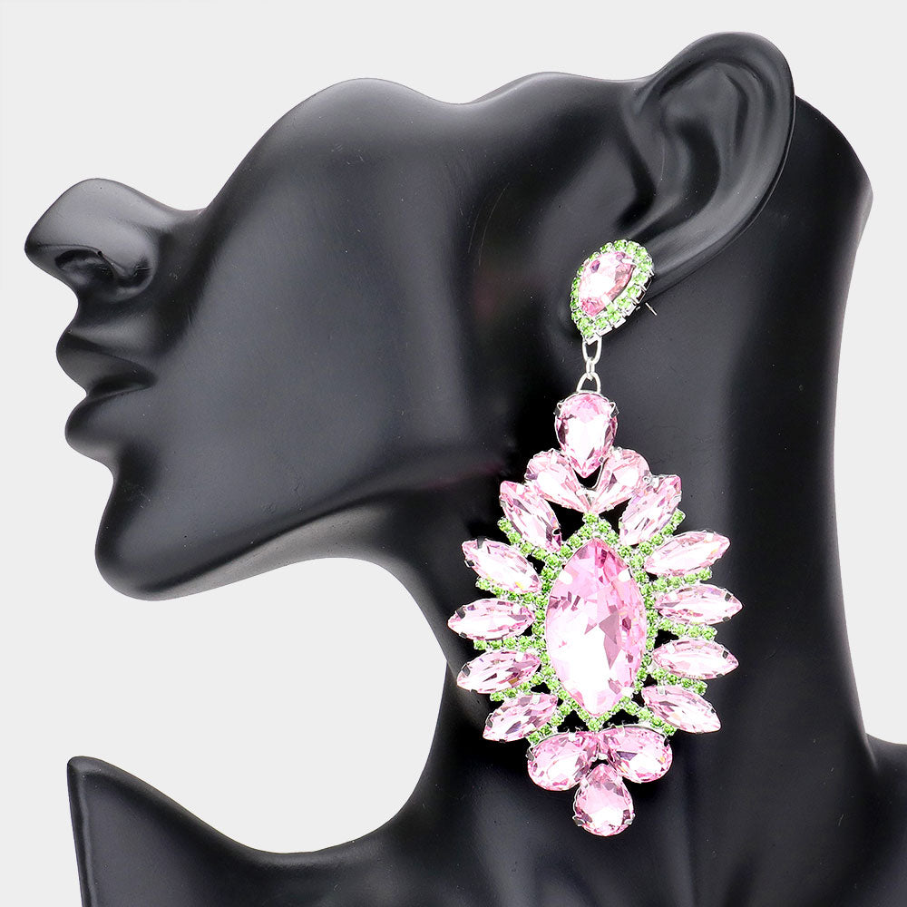 Madeline Love Pink&Green Marquise Stone Centered Evening Earrings