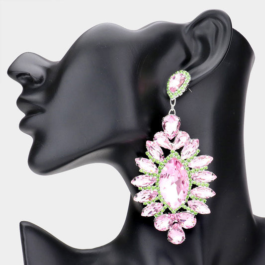 Madeline Love Pink&Green Marquise Stone Centered Evening Earrings