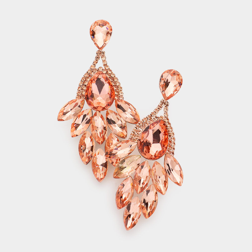 Madeline Love Peach Teardrop Accented Marquise Stone Cluster Evening Earrings