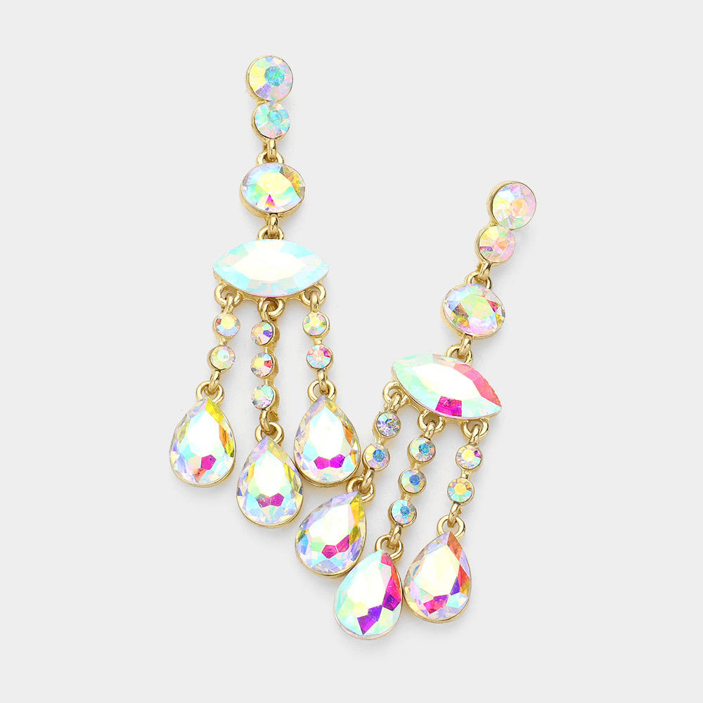 Madeline Love AB, Gold Glass Teardrop Accented Evening Earrings