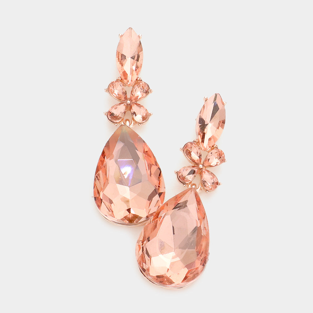 Madeline Love Peach Teardrop Stone Accented Dangle Evening Earrings