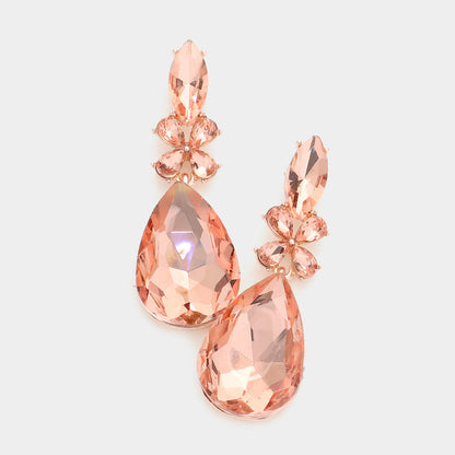 Madeline Love Peach Teardrop Stone Accented Dangle Evening Earrings