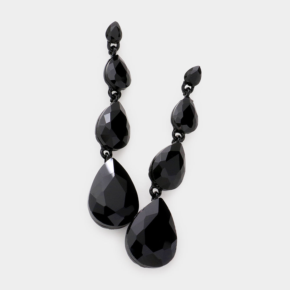 Madeline Love Jet Black Teardrop Stone Link Dangle Evening Earrings