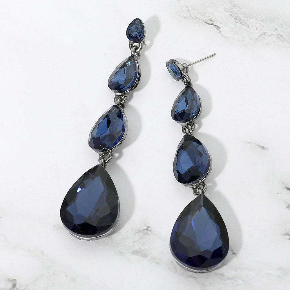 Madeline Love Black, Montana Blue Teardrop Stone Link Dangle Evening Earrings