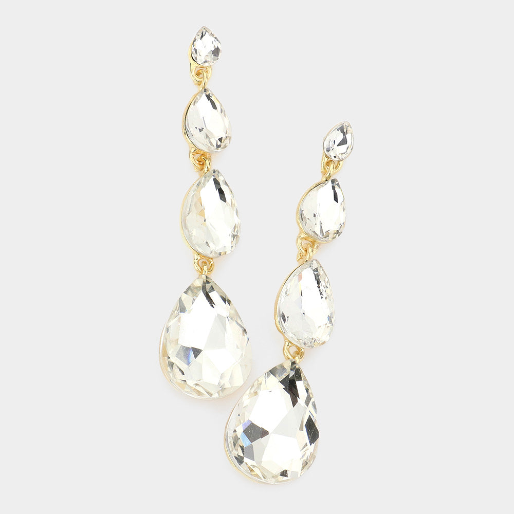 Madeline Love Gold Teardrop Stone Link Dangle Evening Earrings
