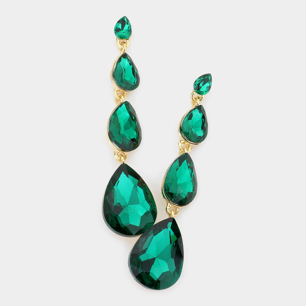 Madeline Love Emerald Teardrop Stone Link Dangle Evening Earrings