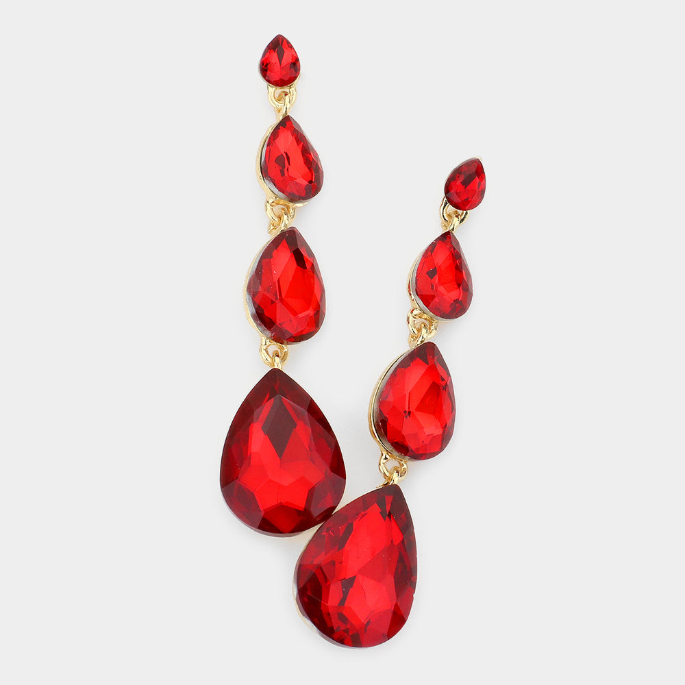 Madeline Love Siam Teardrop Stone Link Dangle Evening Earrings