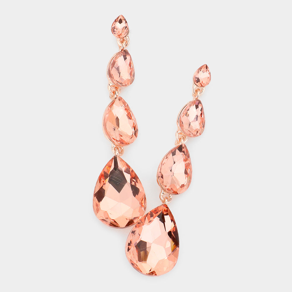 Madeline Love Peach Teardrop Stone Link Dangle Evening Earrings